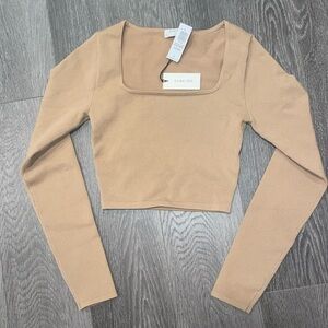 Aritzia Babaton Sculpt Knit Squareneck in Gold Camel